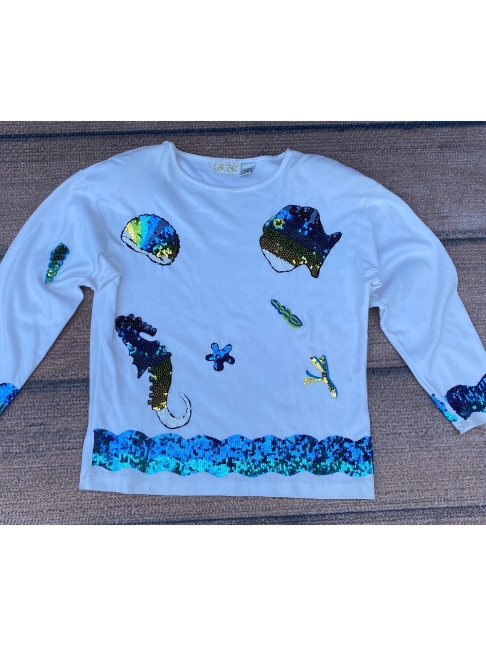 Vintage 80s 90’s Caché ocean nautical coastal sequin cotton whimsical sweatshirt